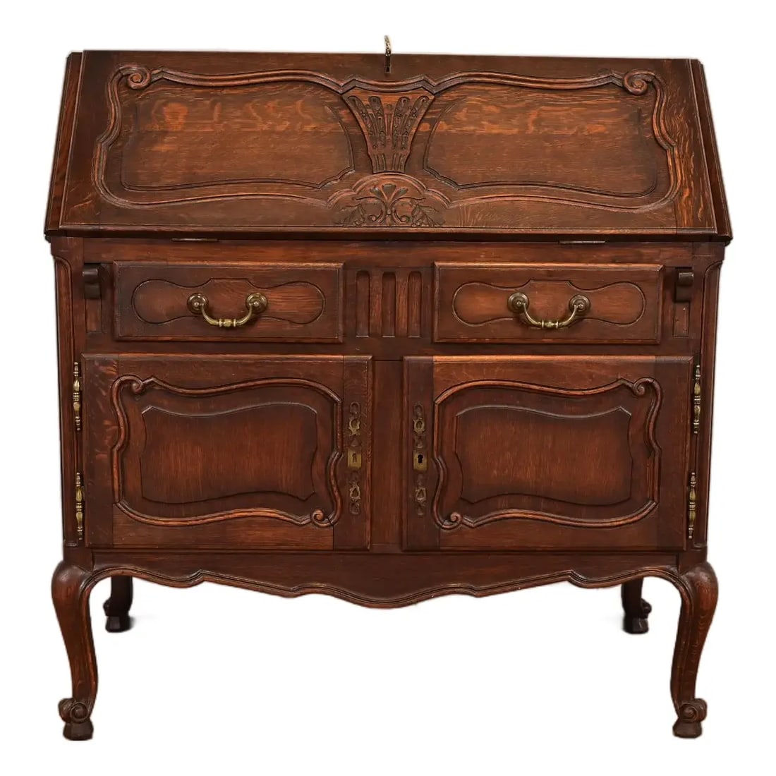 Antique French Provincial Louis XV Carved Oak Drop Front Secretary Desk, Circa 1900 (1 of 14)