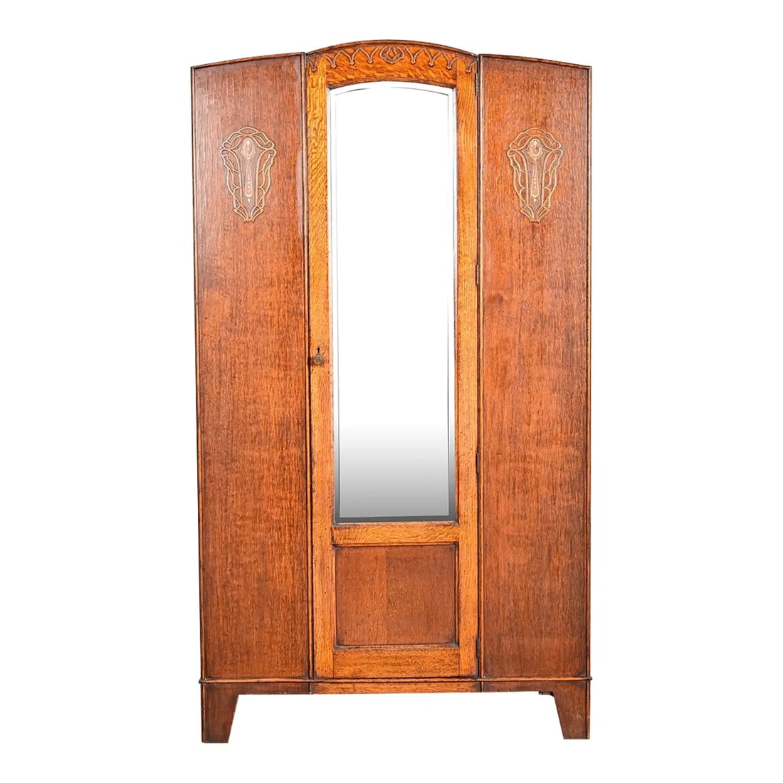 Antique English Art Nouveau Carved Oak Mirrored Armoire, Circa 1920s (1 of 15)