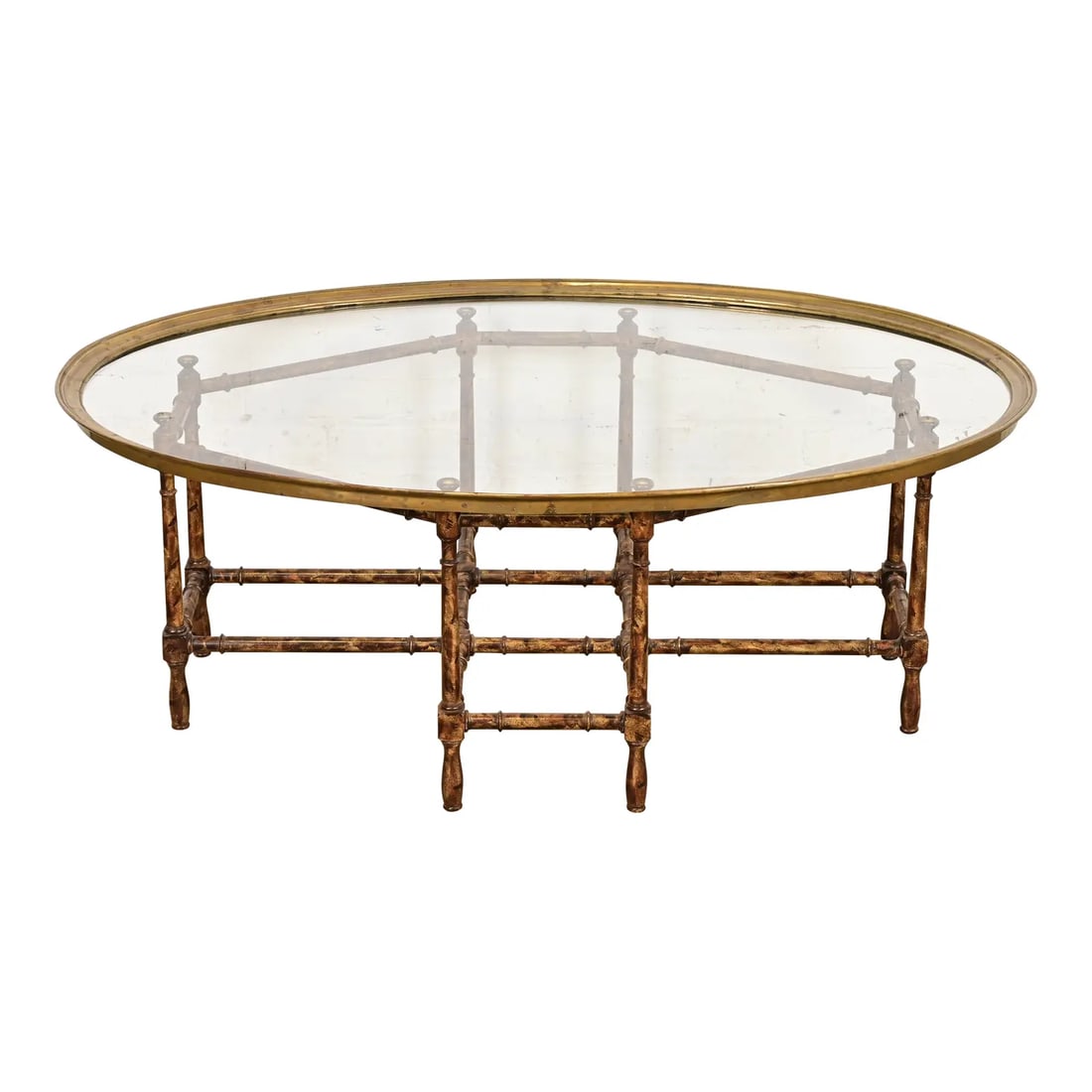 Baker Furniture Hollywood Regency Chinoiserie Faux Bamboo, Brass, and Glass Cocktail Table (1 of 8)