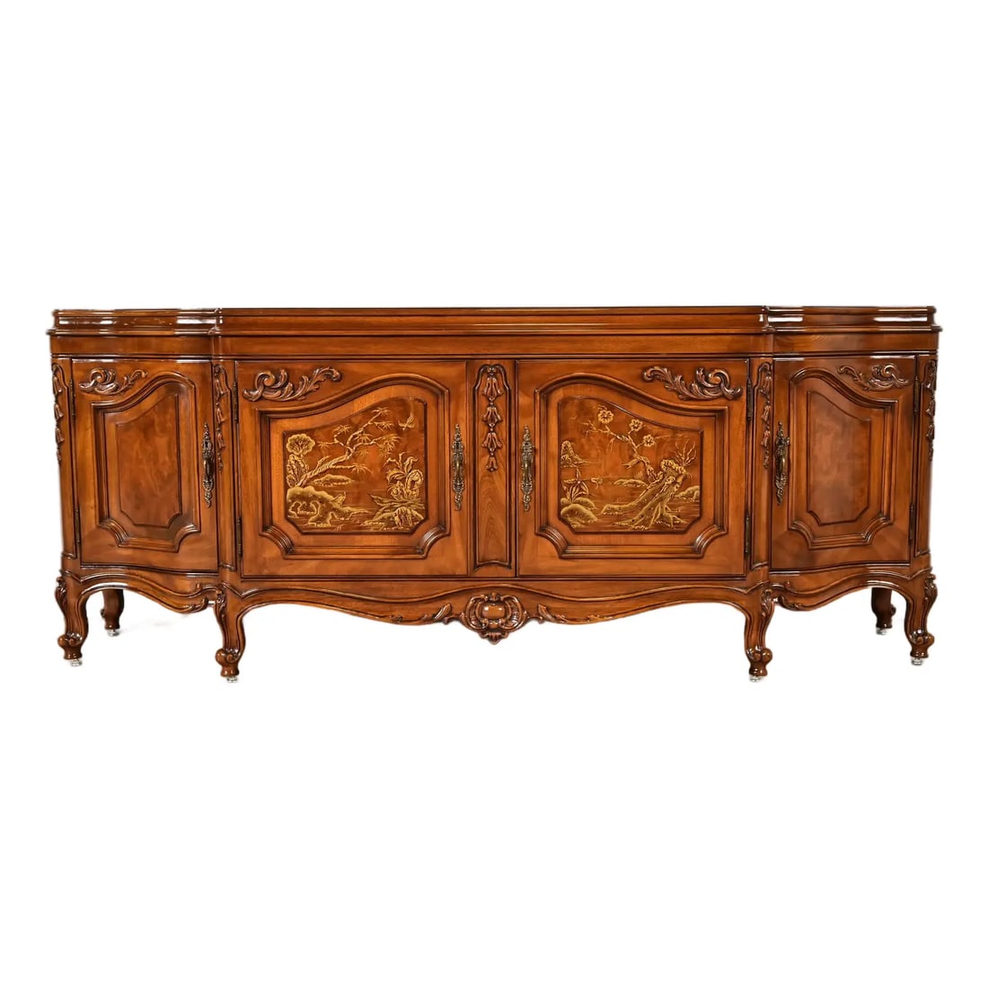 Karges French Provincial Louis XV Chinoiserie Carved Burled Walnut Sideboard Credenza (1 of 16)
