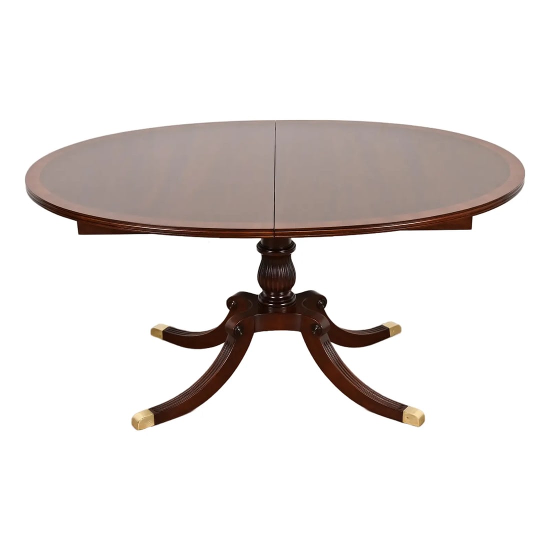 Baker Furniture Style Georgian Banded Mahogany Pedestal Extension Dining Table, Newly Refinished (1 of 12)
