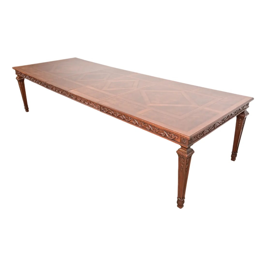 Henredon Italian Louis XVI Carved Oak and Burl Wood Parquetry Top Extension Dining Table (1 of 14)