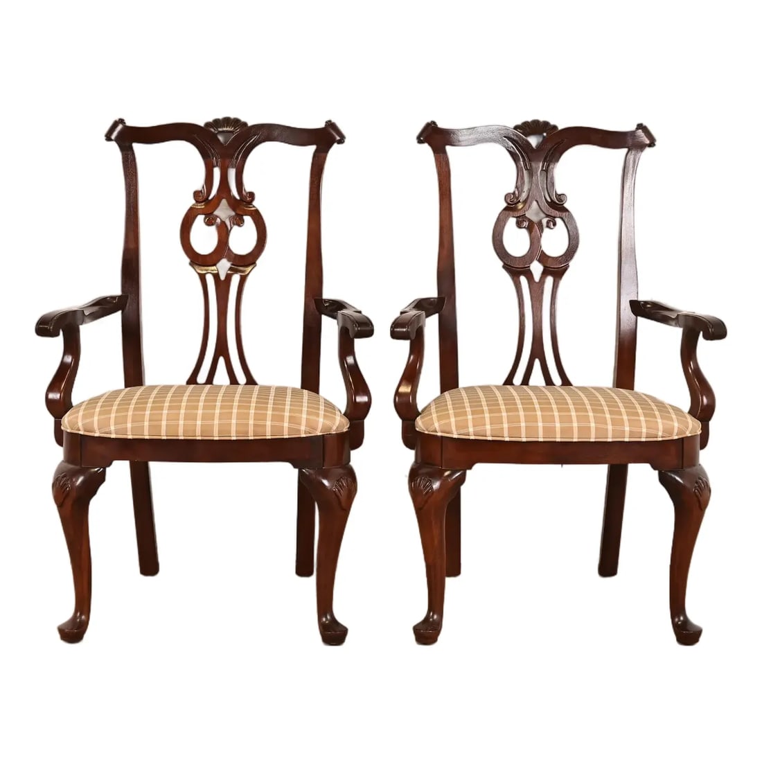 Century Furniture Georgian Carved Mahogany Armchairs or Dining Captain Chairs, Pair (1 of 11)