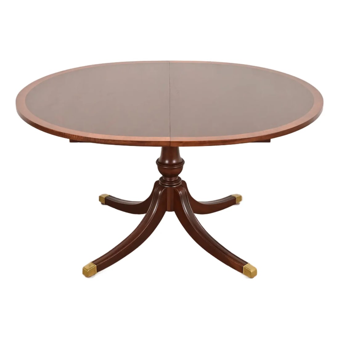 Baker Furniture Style Georgian Banded Mahogany Pedestal Extension Dining Table, Newly Refinished (1 of 13)