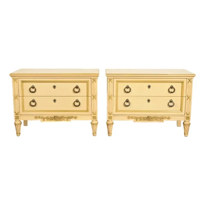 Henredon French Regency Louis XVI Cream Lacquered Bedside Chests, Circa 1960s (1 of 14)