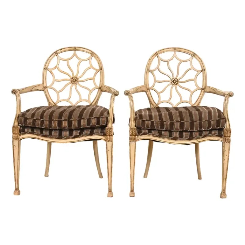John Widdicomb French Regency Louis XVI Spider Back Armchairs, Pair (1 of 12)