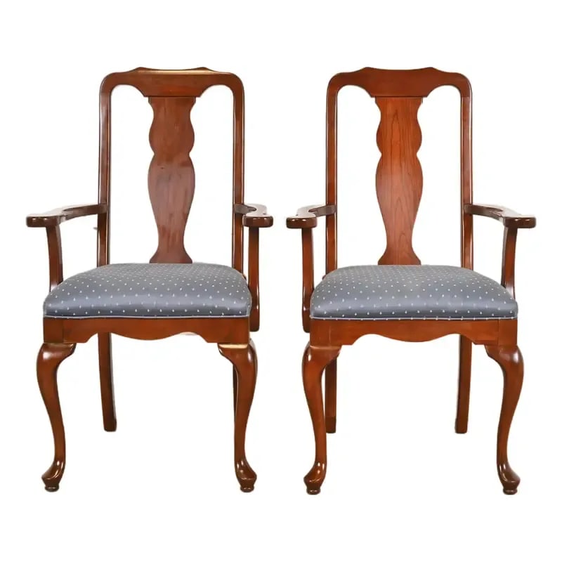 Harden Furniture Queen Anne Solid Cherry Wood Armchairs or Dining Captain Chairs, Pair (1 of 13)
