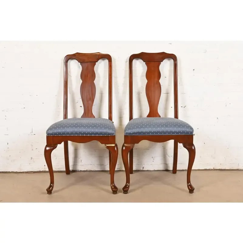 Harden Furniture Queen Anne Solid Cherry Wood Side Chairs or Dining Chairs, Pair - 11