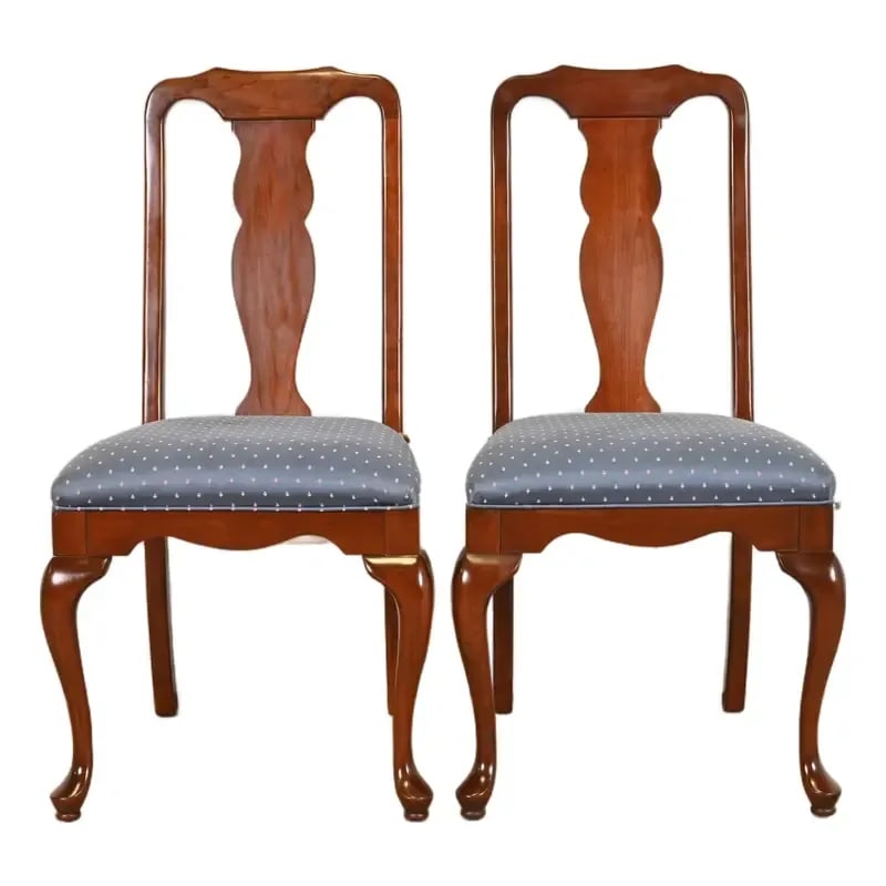 Harden Furniture Queen Anne Solid Cherry Wood Side Chairs or Dining Chairs, Pair (1 of 11)