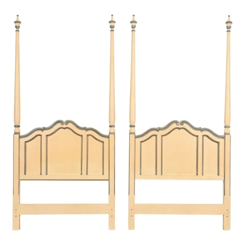 Baker Furniture French Provincial Louis XV Cream Lacquered Twin Size Poster Headboards, Pair (1 of 8)