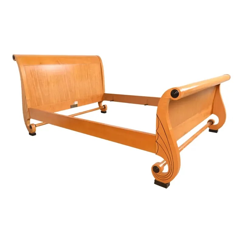 Baker Furniture Biedermeier Primavera and Parcel Ebonized Queen Size Sleigh Bed (1 of 13)