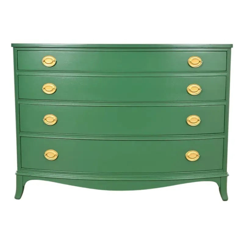 Baker Furniture Style Federal Green Lacquered Mahogany Bow Front Dresser Chest, Newly Refinished (1 of 11)