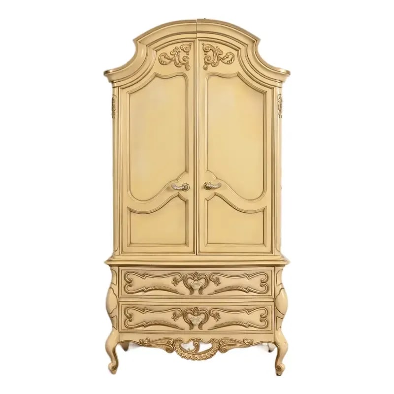 Romweber French Rococo Louis XV Cream Lacquered Armoire Dresser, Circa 1960s (1 of 15)
