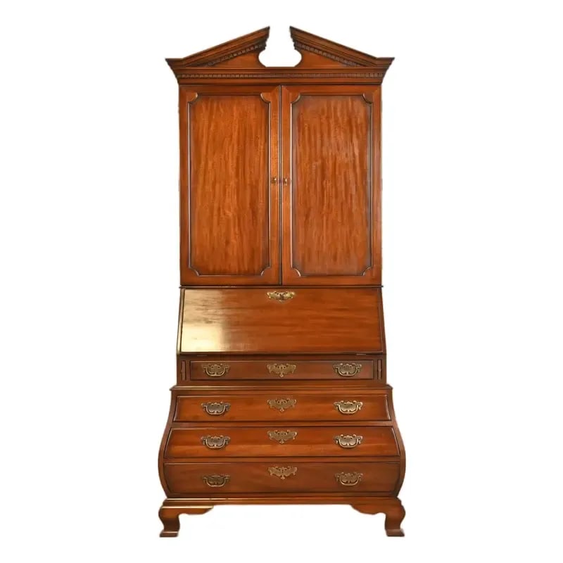 Drexel Georgian Mahogany Bombe Form Bureau With Drop Front Secretary Desk and Bookcase Hutch (1 of 12)