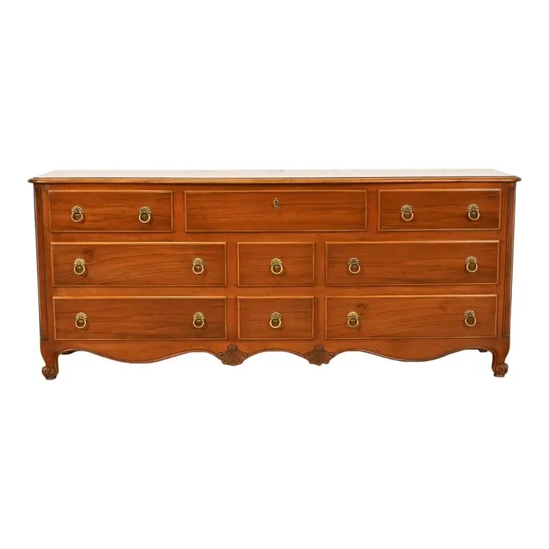 Baker Furniture French Provincial Louis XV Carved Walnut and Burl Wood Dresser or Credenza (1 of 12)