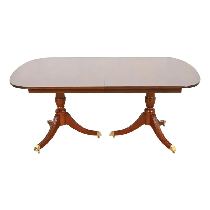 Kindel Furniture Georgian Flame Mahogany Double Pedestal Dining Table, Newly Refinished (1 of 9)