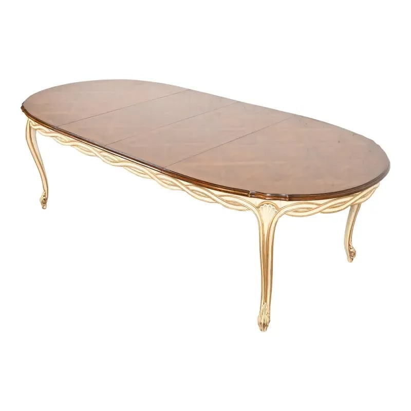 Karges French Provincial Louis XV Walnut and Parcel Painted Extension Dining Table, Circa 1960s (1 of 12)