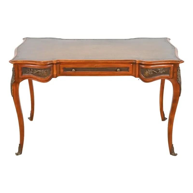 Theodore Alexander French Louis XV Walnut Bureau Plat Leather Top Desk With Mounted Bronze Ormolu (1 of 12)
