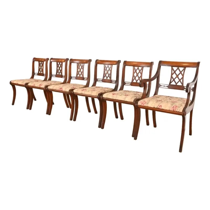 Kindel Furniture Style Regency Carved Mahogany Dining Chairs, Set of Six (1 of 12)