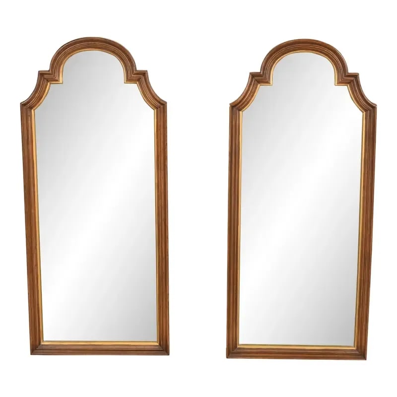 Henredon French Regency Louis XVI Carved Walnut and Gold Gilt Tall Wall Mirrors, Circa 1960s (1 of 9)