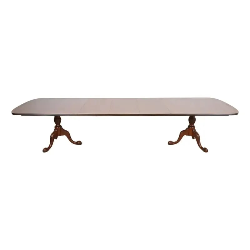 Baker Furniture Style English Georgian Monumental Banded Mahogany Double Pedestal Dining Table (1 of 12)