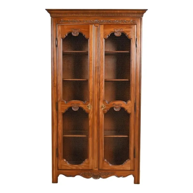 Kindel Furniture French Provincial Louis XV Carved Cherry Wood Lighted Bibliotheque Bookcase Cabinet (1 of 12)