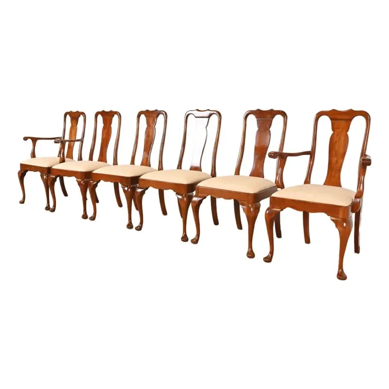 Stickley Queen Anne Carved Solid Cherry Wood Dining Chairs, Set of Six (1 of 11)