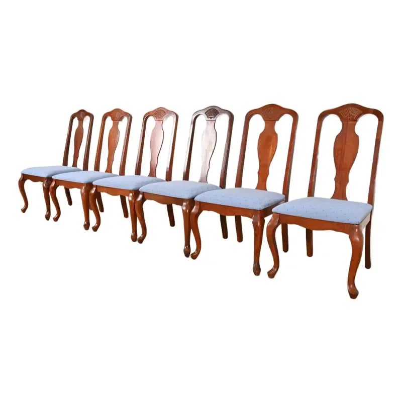 Ethan Allen Style Queen Anne Carved Mahogany Dining Chairs, Set of Six (1 of 12)