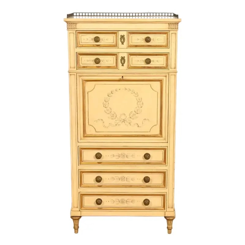 Karges French Regency Louis XVI Cream Lacquered Hand Painted Secrétaire á Abattant (1 of 12)