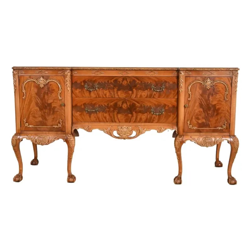 Romweber Chippendale Flame Mahogany Carved Sideboard Buffet, Circa 1920s (1 of 12)