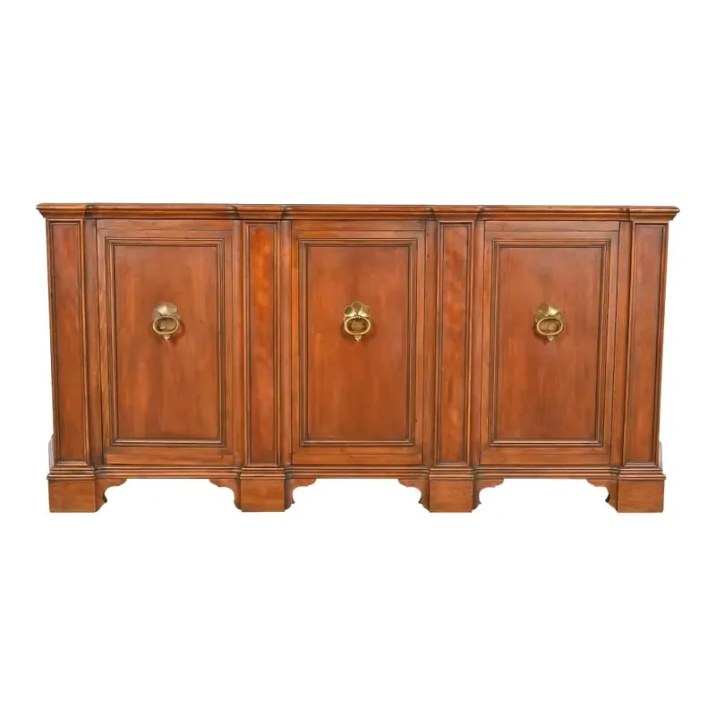 Baker Furniture French Regency Carved Cherry Wood Sideboard Credenza or Bar Cabinet (1 of 12)