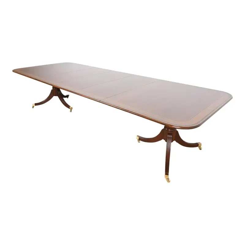 Baker Furniture Stately Homes Georgian Banded Mahogany Double Pedestal Dining Table (1 of 12)