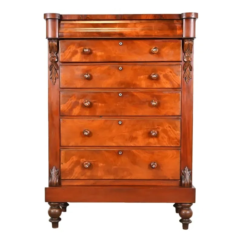 Antique Empire Flame Mahogany Highboy Chest of Drawers, Circa 1880s (1 of 12)