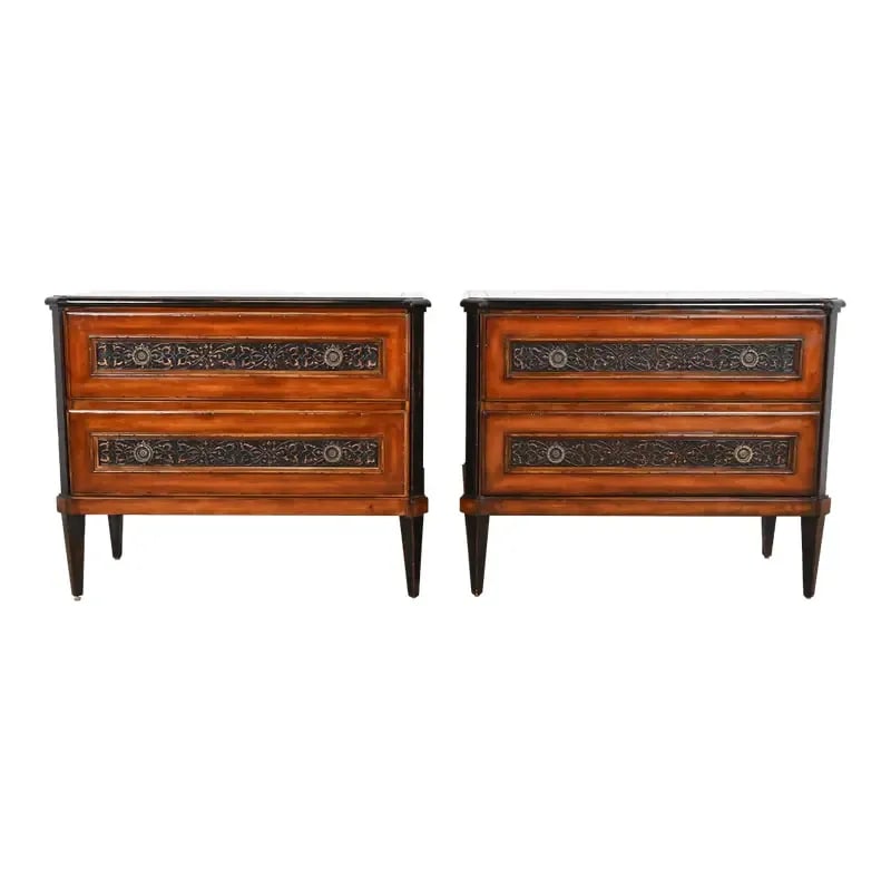 Baker Furniture Italian Regency Louis XVI Cherry and Burl Wood Commodes or Chests of Drawers, Pair (1 of 12)