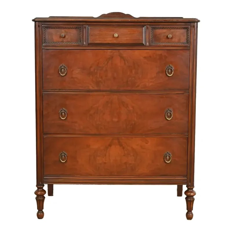 Landstrom French Regency Louis XVI Carved Burled Walnut Highboy Dresser, Circa 1940s (1 of 12)