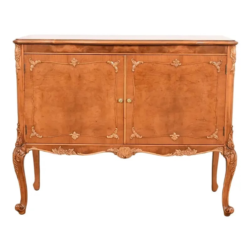 Romweber French Provincial Louis XV Burl Wood Server or Bar Cabinet, Newly Refinished (1 of 12)