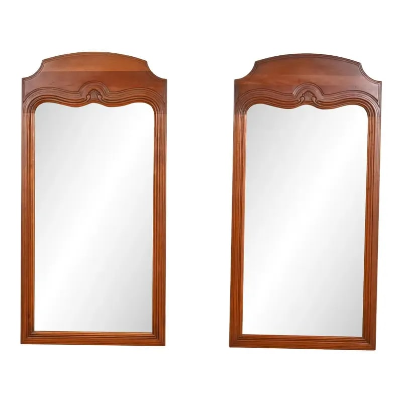 Davis Cabinet Co. French Provincial Louis XV Carved Cherry Wood Framed Tall Wall Mirrors, Pair (1 of 10)