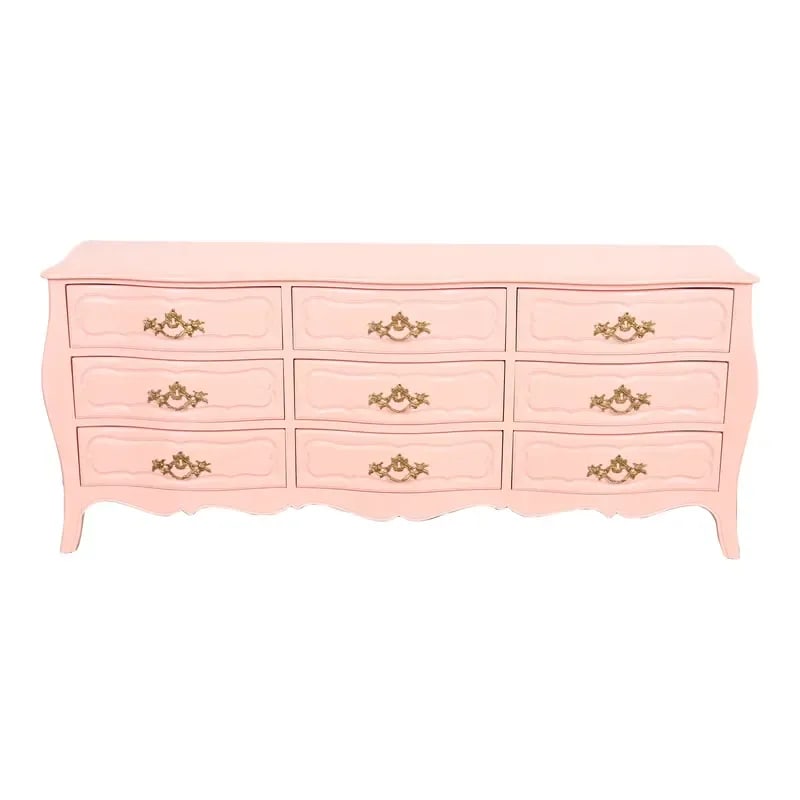 Baker Furniture French Provincial Louis XV Pink Lacquered Triple Dresser, Newly Refinished (1 of 12)