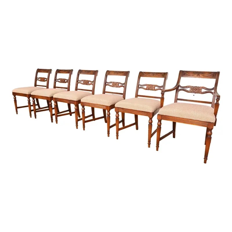 Flint & Horner French Regency Louis XVI Carved Cherry Wood Dining Chairs, Set of Six (1 of 12)