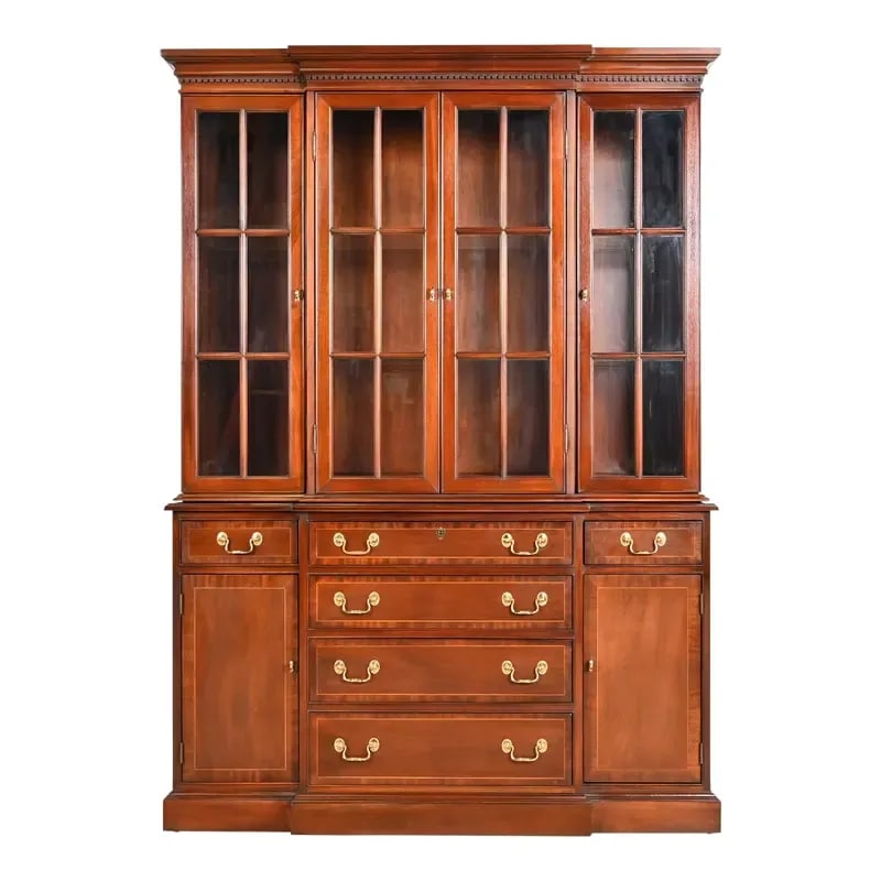 Councill Craftsmen Georgian Carved Mahogany Breakfront Bookcase Cabinet (1 of 12)
