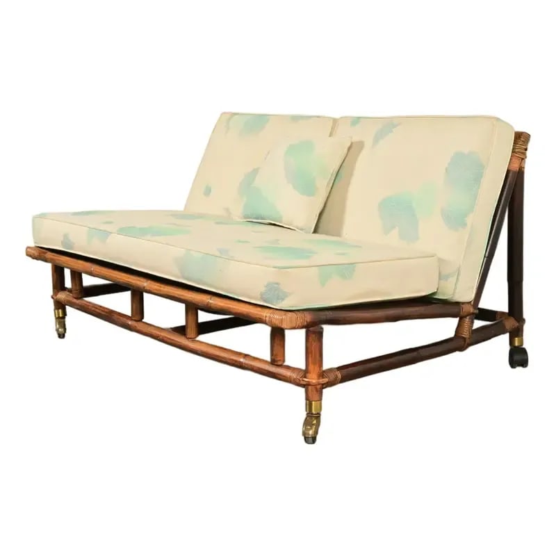 John Wisner for Ficks Reed Mid-Century Hollywood Regency Bamboo Rattan Loveseat, 1950s (1 of 13)