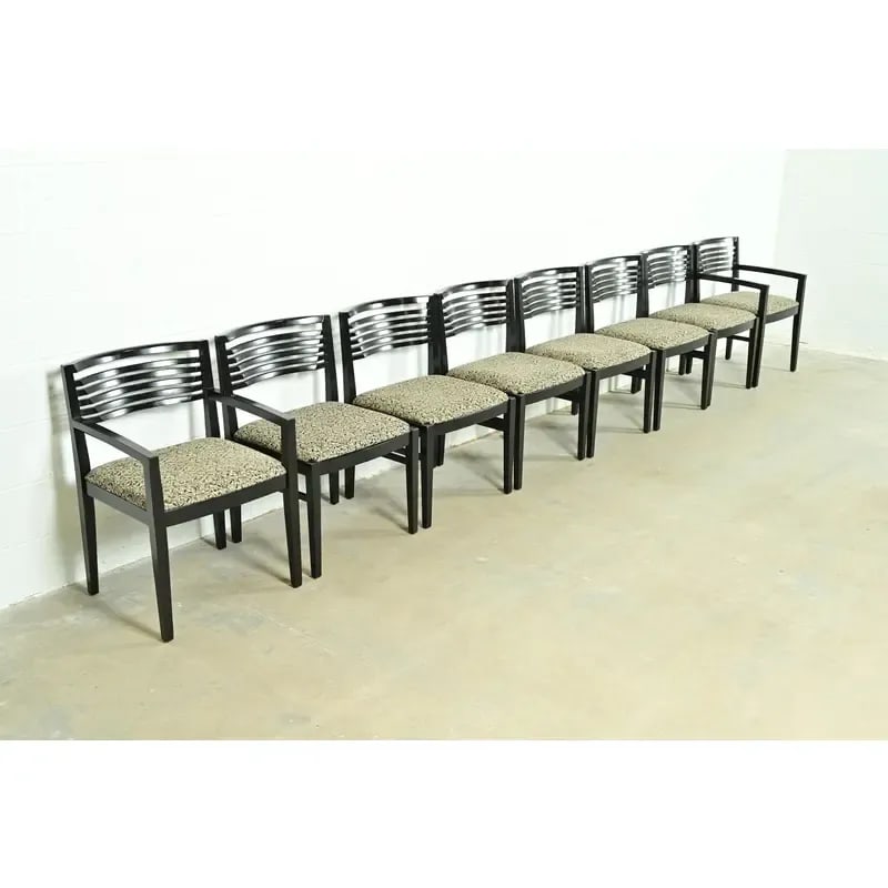 Knoll Postmodern Black Lacquered Ricchio Dining Chairs, Set of Eight - 4