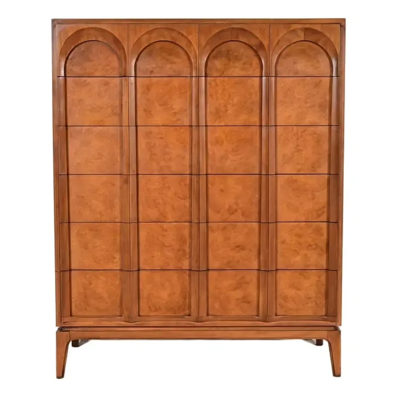 T. H. Robsjohn-Gibbings Style Cherry and Burl Wood Highboy Dresser by Thomasville, 1960s (1 of 12)