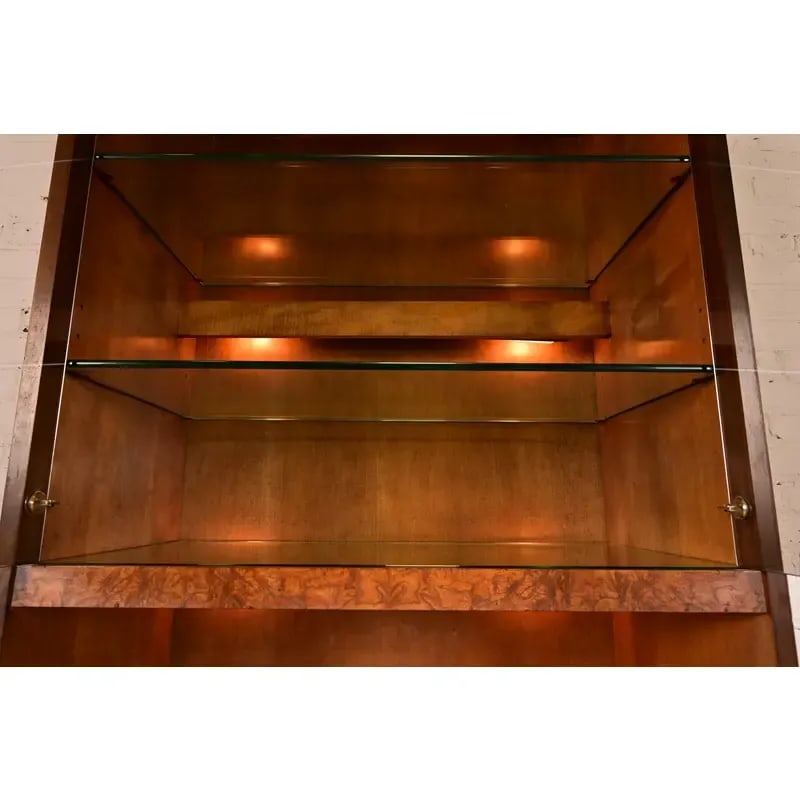 Jack Cartwright for Founders Burl Wood Lighted Bookcase or Bar Cabinet, Circa 1970s - 7