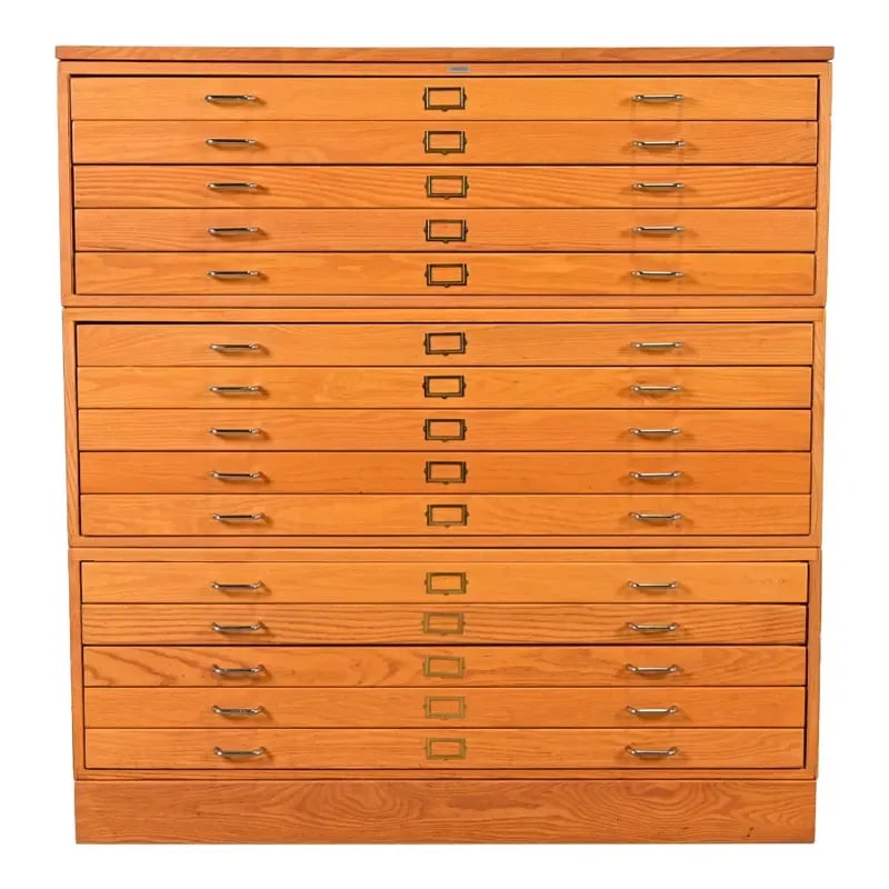 Mid-Century Modern Oak 15-Drawer Architect's Blueprint Flat File Cabinet (1 of 12)
