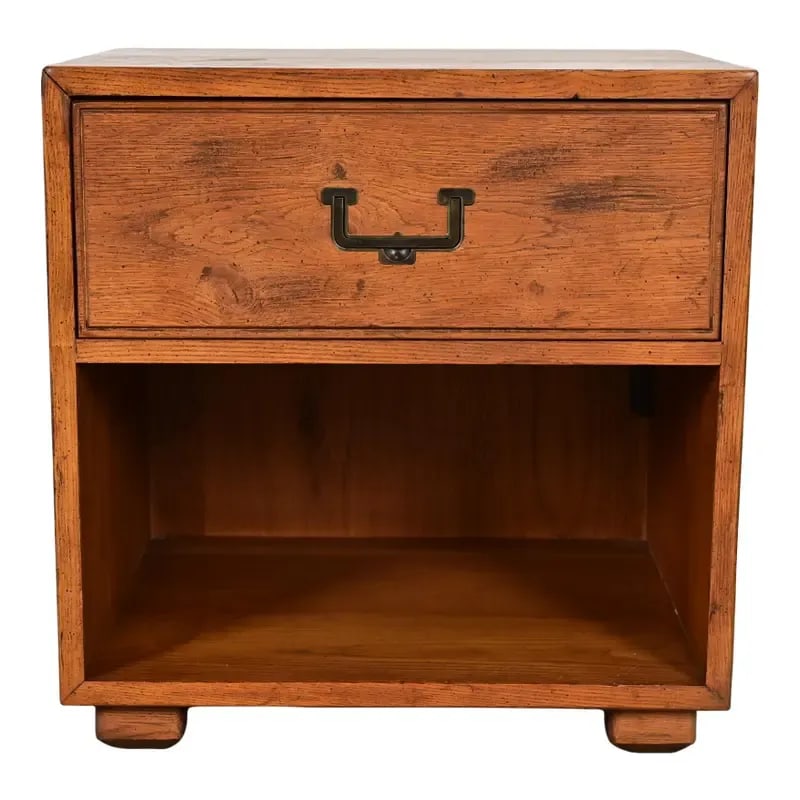 Henredon Mid-Century Modern Campaign Oak Nightstand, Circa 1970s (1 of 12)