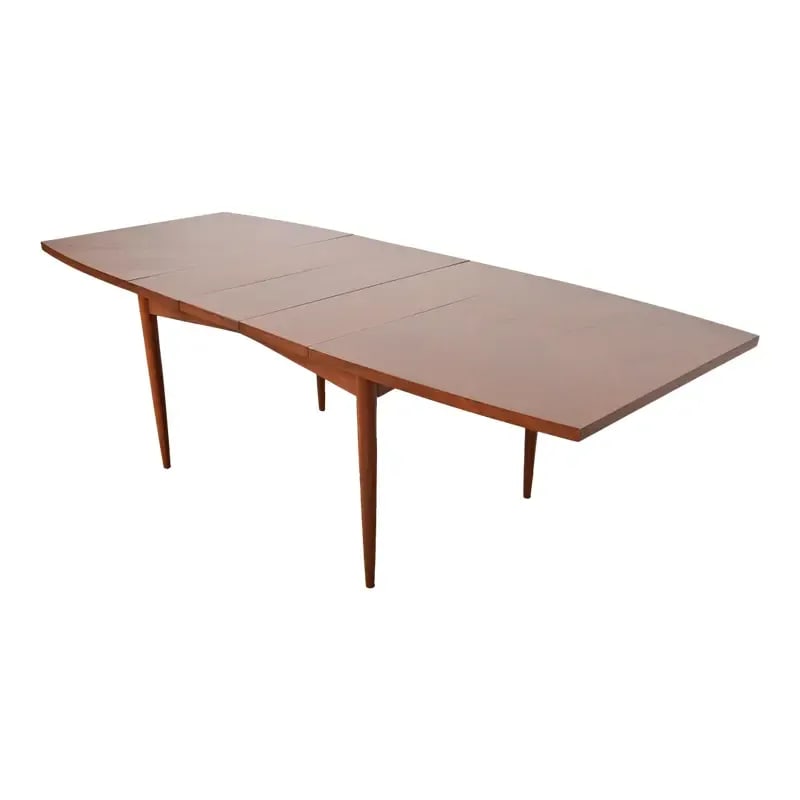 Gio Ponti Style Mid-Century Modern Walnut Boat-Shaped Extension Dining Table, Newly Refinished (1 of 11)
