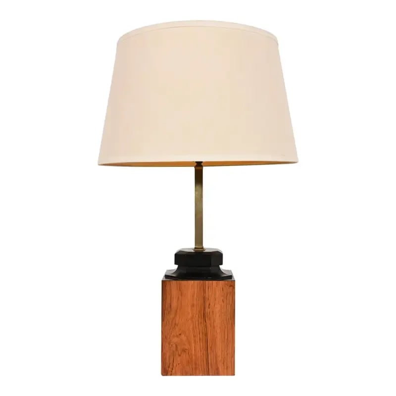 Milo Baughman Style Mid-Century Modern Teak and Brass Table Lamp, Circa 1960s (1 of 12)