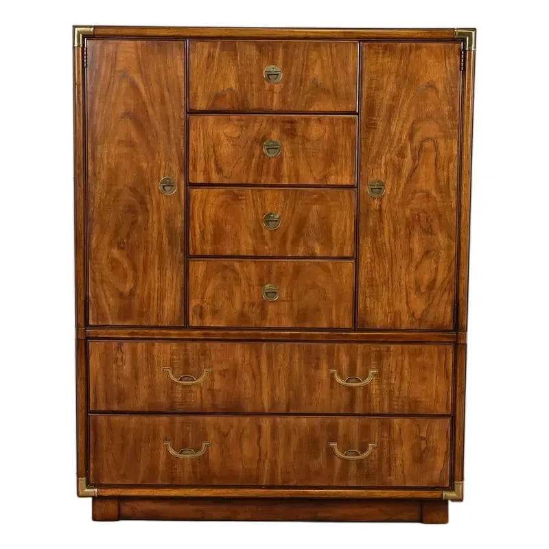 Drexel Heritage Hollywood Regency Campaign Walnut Gentleman's Chest or Armoire Dresser (1 of 12)