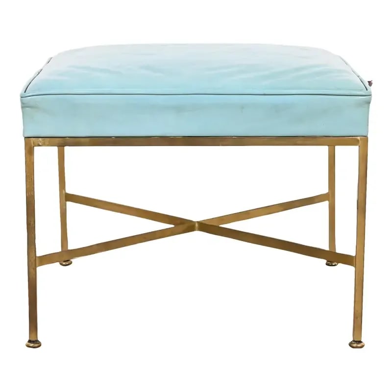 Paul McCobb for Directional X-Base Brass and Upholstered Stool or Ottoman, 1950s (1 of 12)